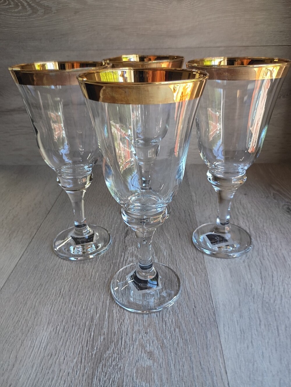 4 Vintage Turkish Crystal Glass Goblets Gold Trim Circleware Pasabahce